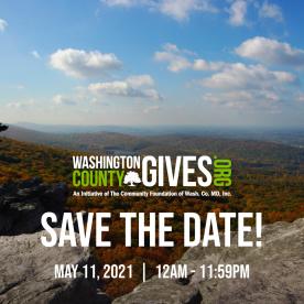 Save the date image for Washington County Gives with the Cumberland Valley in the background